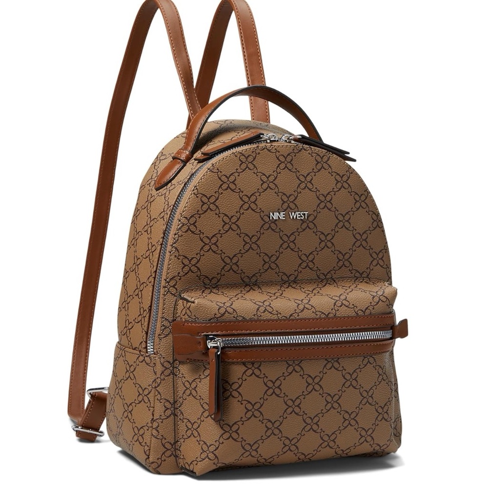 NINE WEST Vanderbilt Medium Dome Backpack Mocha Logo NWT